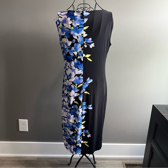 Lauren Ralph Lauren Black and Blue Floral Sheath Dress Size 10 - Picture 3 of 8